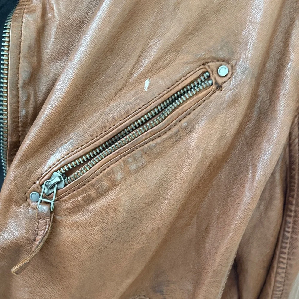 Men's Rustic Brown Leather Military Jacket - Picture 6 of 11